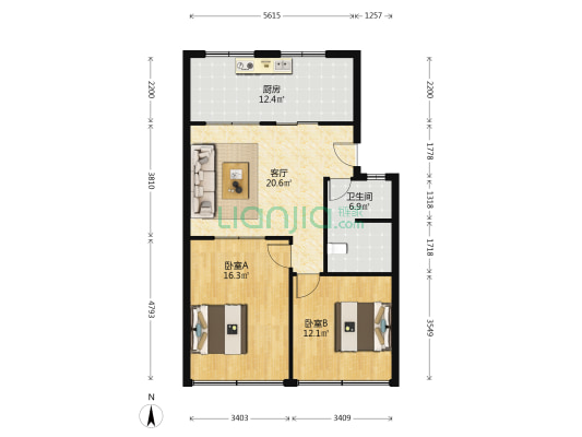 北宅宿舍 2室1厅1卫 80平方