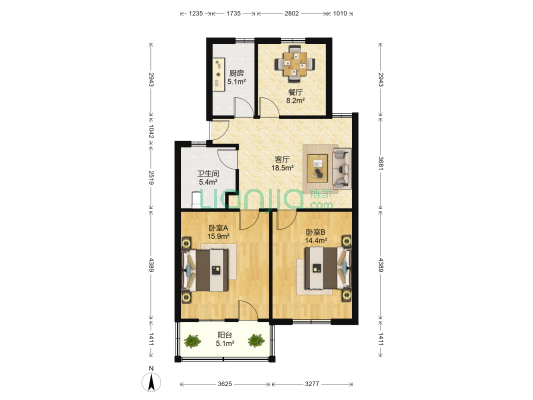 凤鸣小区 2室2厅1卫 84平方