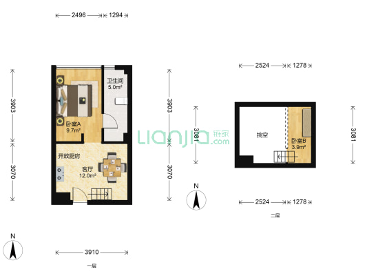浙港城市公馆 2室1厅1卫 43平方