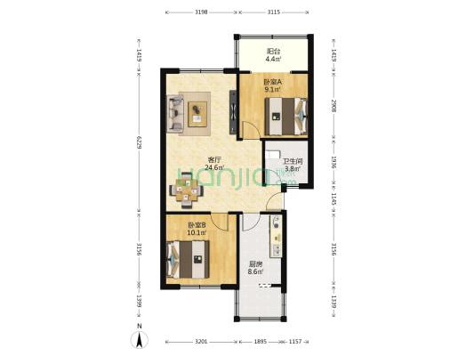 肖家河街86号 2室1厅1卫 63平方
