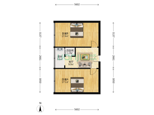 陕西路112号 2室1厅1卫 58平方