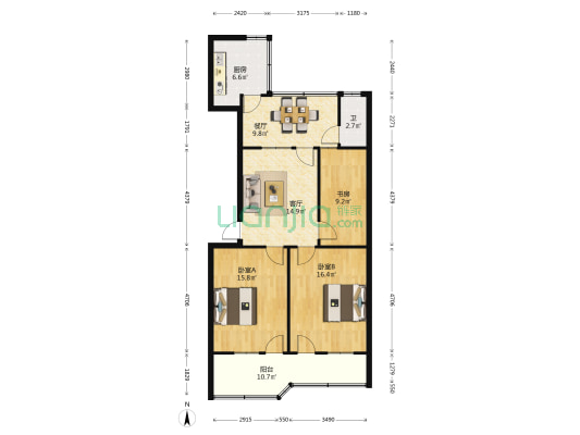 文星大道43号 3室2厅1卫 107平方