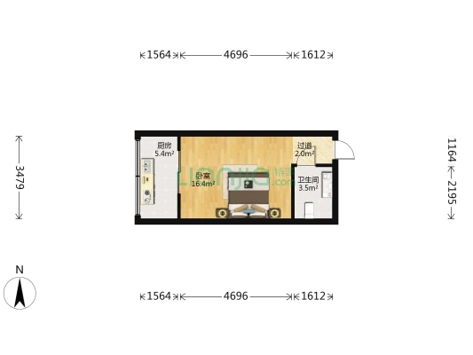 金仕大厦小区 1室0厅1卫 40平方