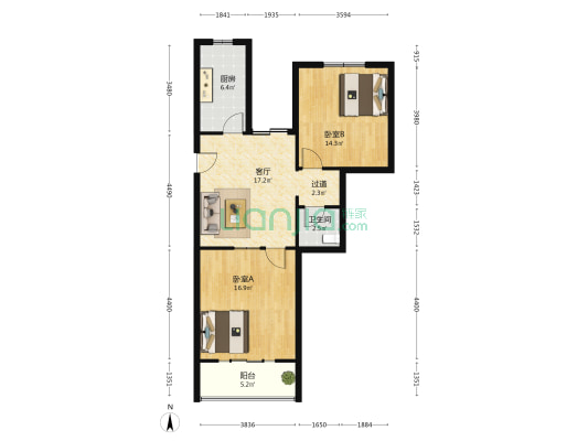 锦绣前城祥苑 2室1厅1卫 86平方