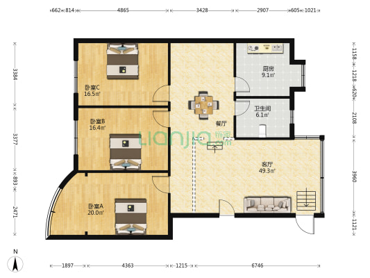 商贸小区 3室1厅1卫 140平方