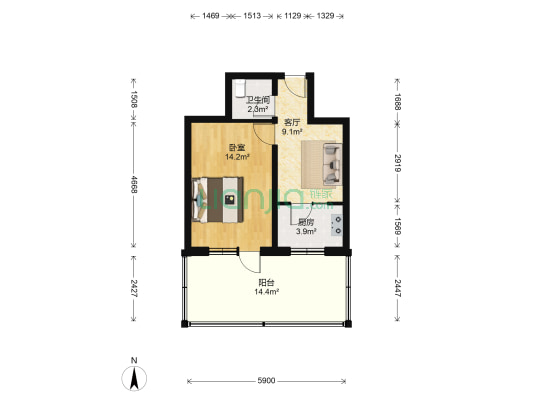 红松园小区 1室1厅1卫 38平方