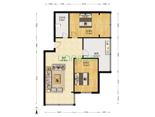 省府北街5号院 2室1厅1卫 92平方