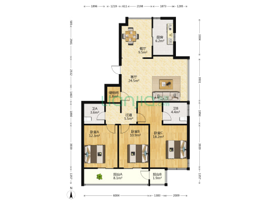 裕隆府 3室2厅2卫 139平方