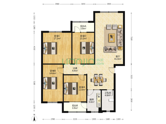 圣谕亭巷334号 4室1厅1卫 136平方
