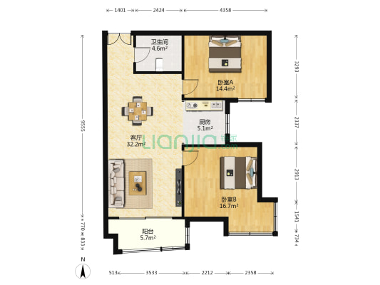 中兴花园百合苑 2室1厅1卫 99平方