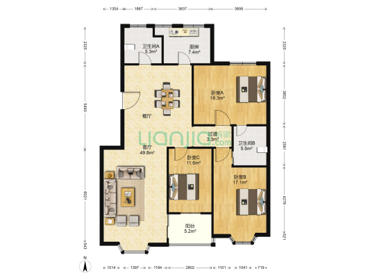 东方明珠 3室1厅2卫 146平方