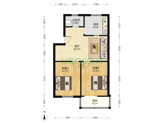 电厂宿舍 2室1厅1卫 71平方