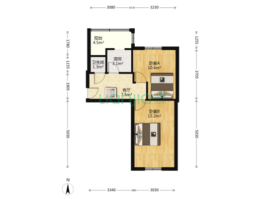 熔安楼 2室1厅1卫 34平方