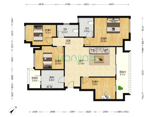 金科联发东悦府观止 4室1厅2卫 119平方