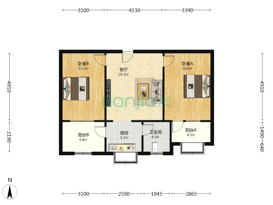 粮站宿舍 2室1厅1卫 87平方
