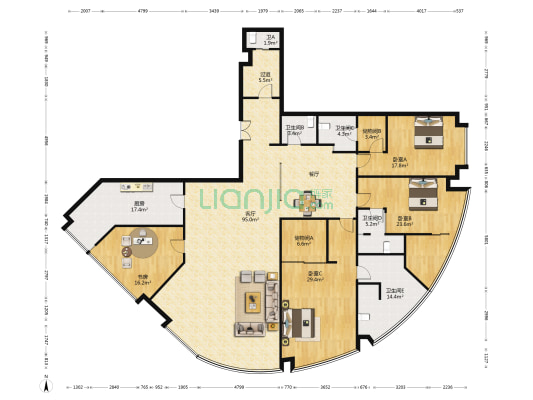海逸天成 4室1厅5卫 356平方