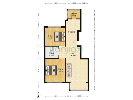 水墨兰庭 2室1厅1卫 89平方
