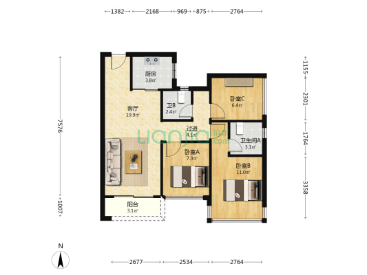 怡瑞达云秀府 3室1厅2卫 79平方