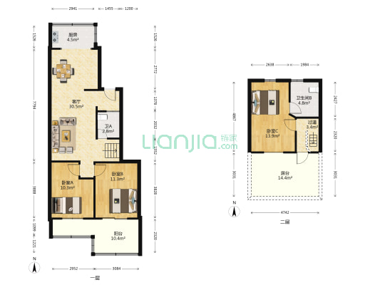 市场公寓 3室1厅2卫 94平方
