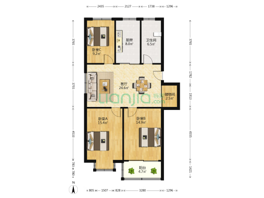 华辉丽景园 3室1厅1卫 103平方