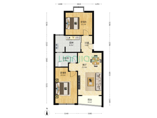 明珠新村 2室1厅1卫 85平方