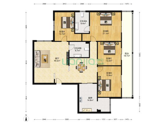 劳动局家属院 4室1厅2卫 196平方