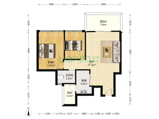 丰泽园 2室1厅1卫 81平方