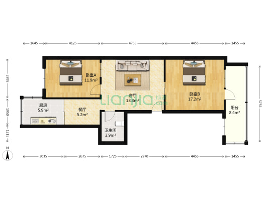 新一大厦 2室2厅1卫 97平方