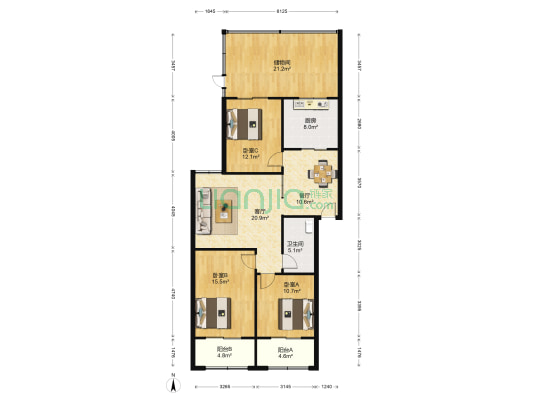 普利城市花园 3室2厅1卫 107平方