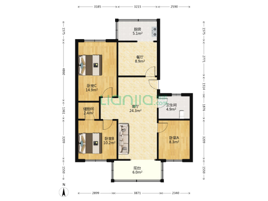 检疫局宿舍 3室2厅1卫 101平方