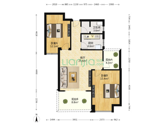 玺园城一期小区 2室1厅1卫 89平方