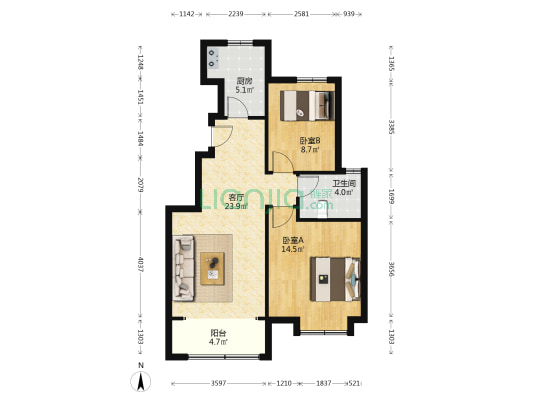 禧悦里 2室1厅1卫 85平方