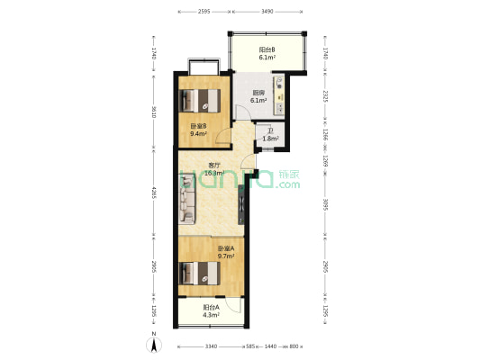 北闸子 2室1厅1卫 67平方