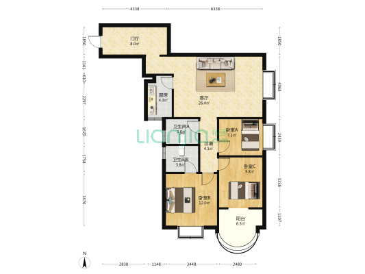 世纪一品 3室1厅2卫 116平方