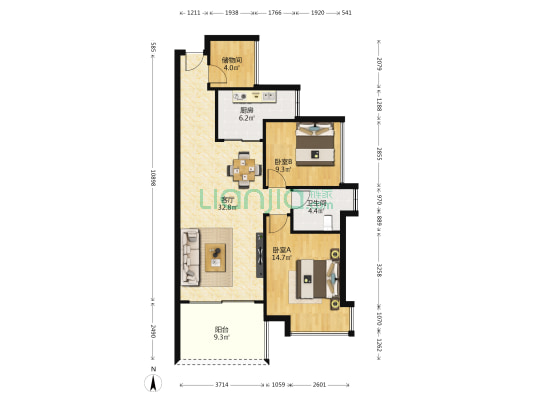 锦绣御园一期 2室1厅1卫 84平方