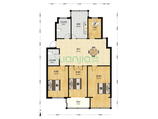 朝阳西村南区 4室1厅2卫 141平方