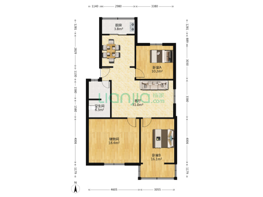 闸口西街石油宿舍 2室1厅1卫 102平方