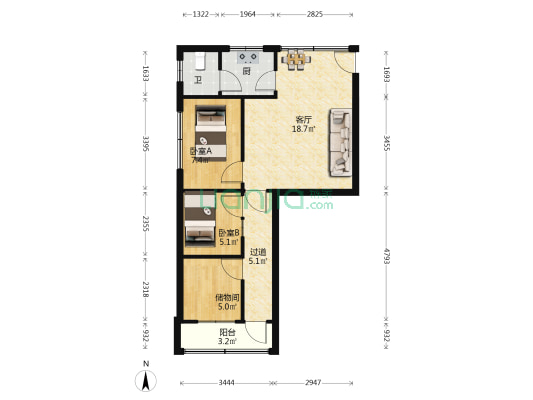 工商局宿舍 2室1厅1卫 64平方