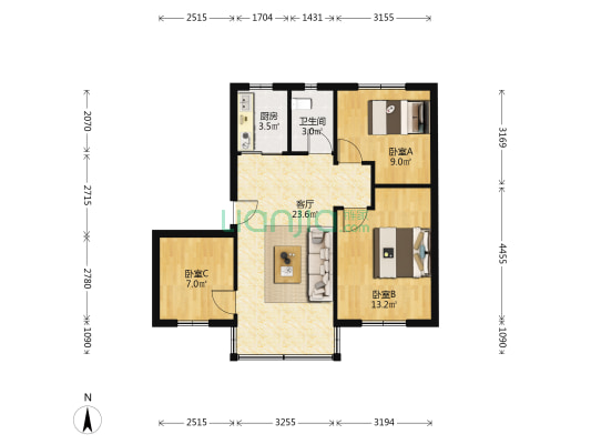 王家弄 3室1厅1卫 75平方