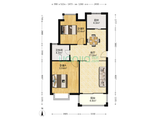 香山苑(常熟) 2室1厅1卫 77平方