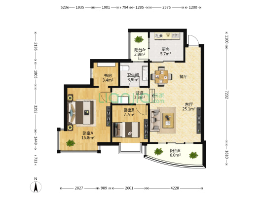 台湾花园 3室1厅1卫 93平方