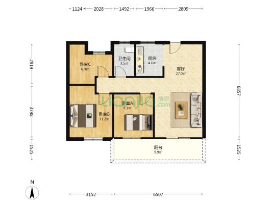 临澜墅 3室1厅1卫 83平方