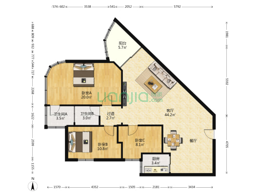 东翠园 3室1厅2卫 111平方