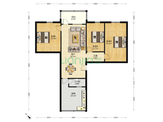 江边路28号 3室1厅1卫 117平方