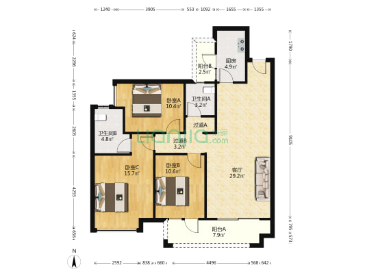 城投美庐 3室1厅2卫 117平方