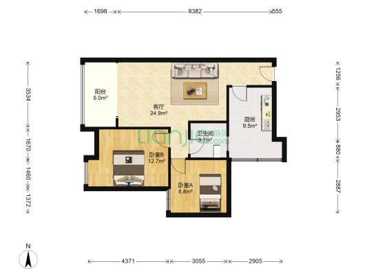 海德盛世B区 2室1厅1卫 82平方