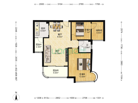 润和之悦 2室2厅1卫 81平方