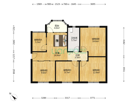 上海花园(郫都) 1室0厅1卫 133平方