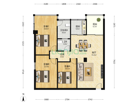 荣华楼 3室1厅2卫 104平方