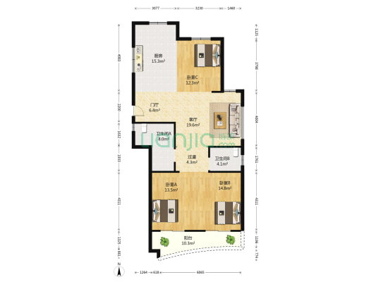 紫金凰庭 3室1厅2卫 141平方